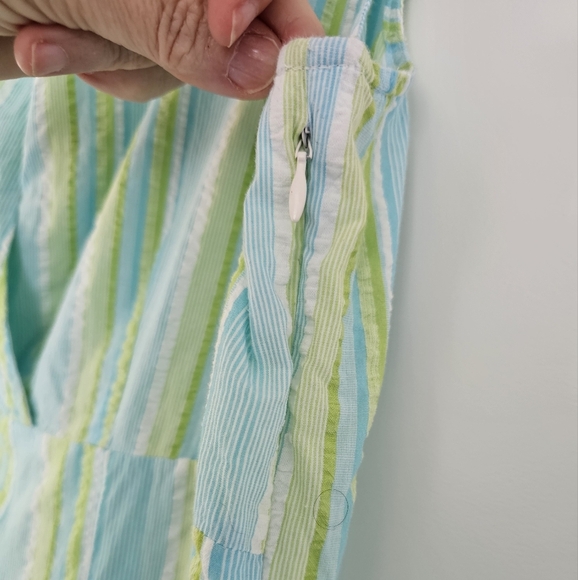 THE J PETERMAN CO 100% Cotton Striped Sleeveless Seersucker Midi Dress Size 14 - Picture 3 of 6